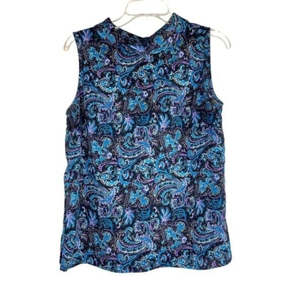 Talbots Sleevless Satin Cowlneck Paisley Blouse - Picture 2 of 5